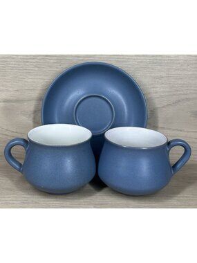 Denby English Stoneware Pottery Echo Blue Cup & Saucer 2 cups & 1 Saucer